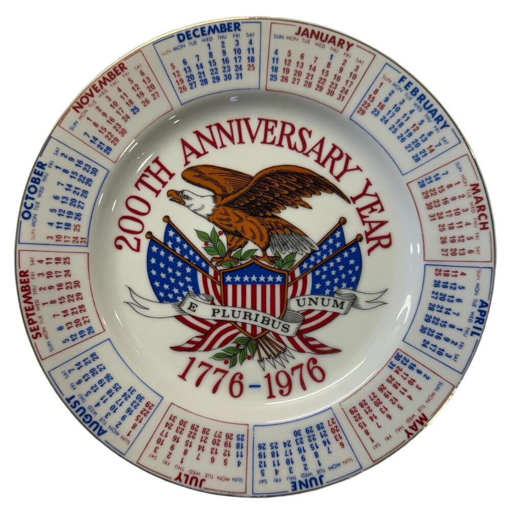 1975 Vintage 200th Anniversary Spencer Gifts 9” Ceramic Calendar Plate